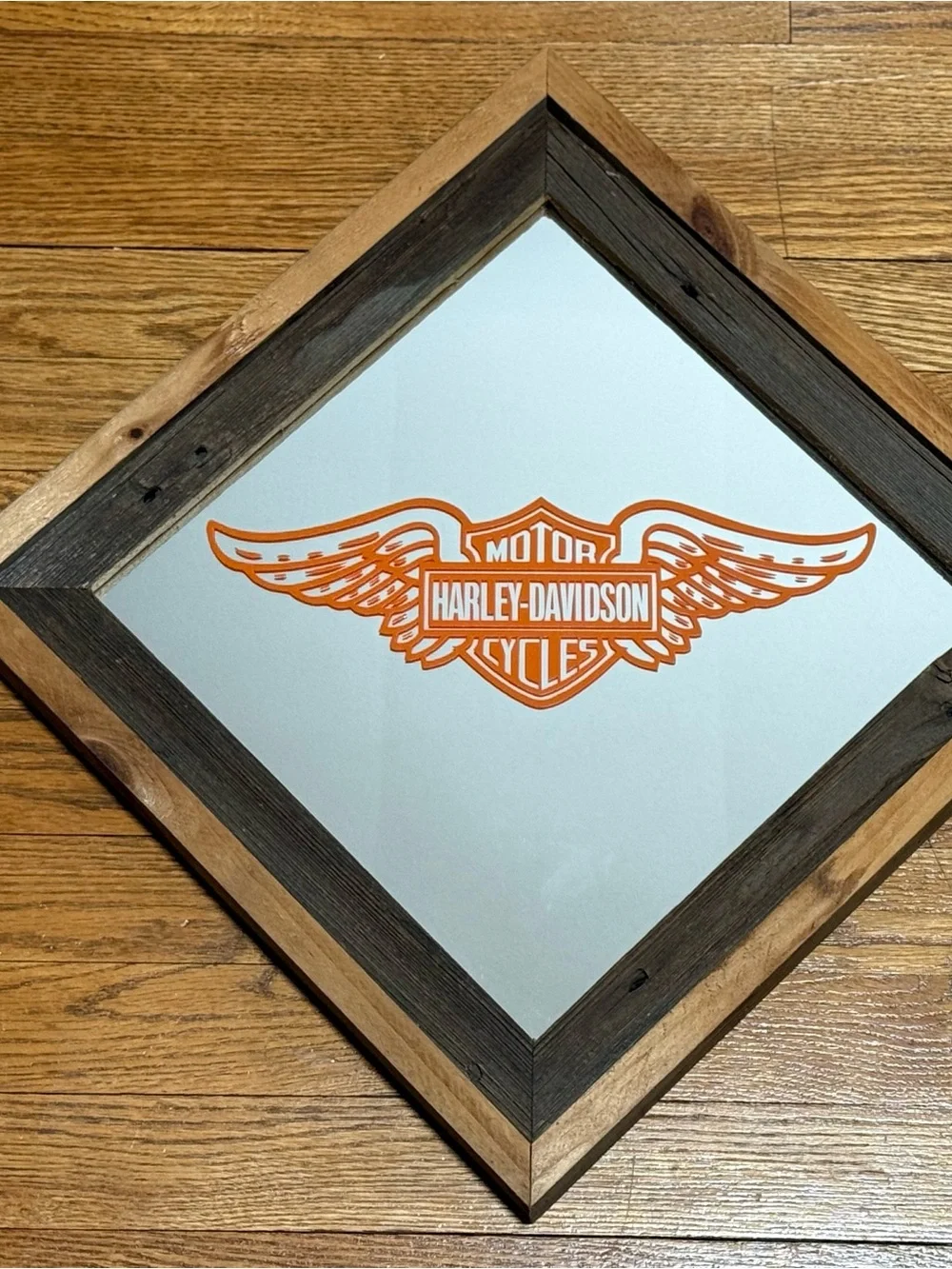 Vintage Handmade Harley Davidson Rustic Framed Diamond Shaped Wall Mirror